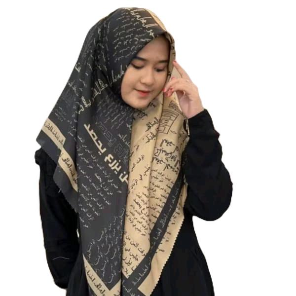 Hijab jilbab motif Man ana kerudung hijab santri nasional bahan voal Muslim hijab persegi arab pegon