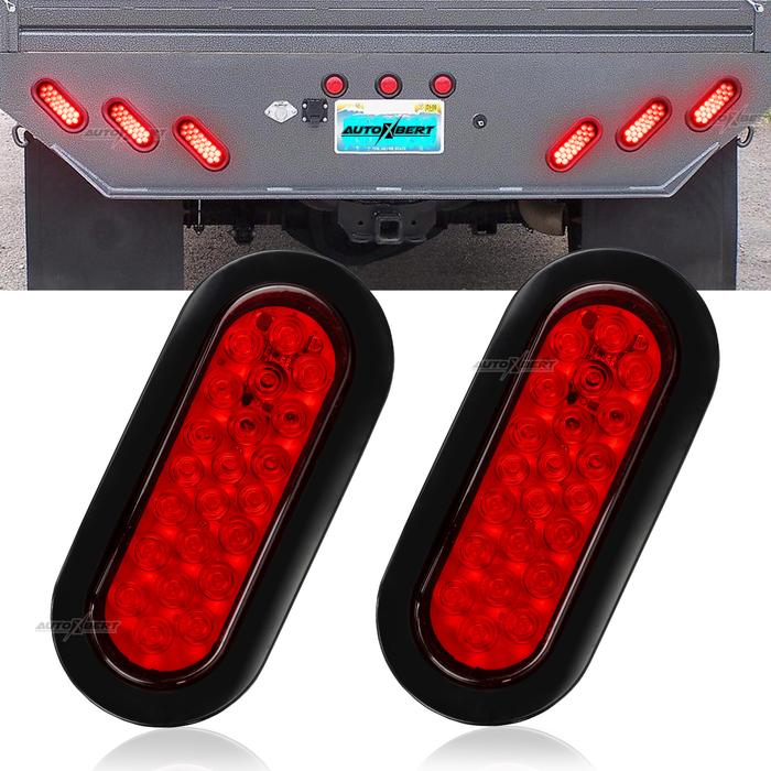 2X Trailer Truck Boat Bus Red LED 6Inch Oval Stop Tail Brake Light