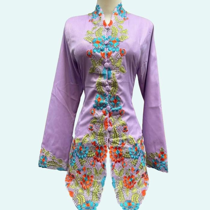 Atasan Kebaya Encim Bordir Bahan Katun Toyobo Motif Kembang Warna Lavender