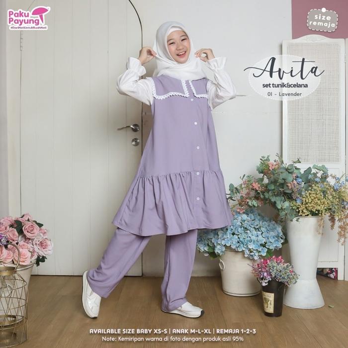 PAKU PAYUNG - Set Tunik Avita Series Motif Polos Set Tunik Anak Bahan Lady Zara Size M