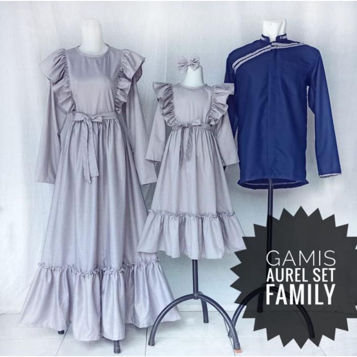 gamis aurel warna abu set family/gamis lebaran keluarga/gamis lebaran terbaru/gamis couple family/ga