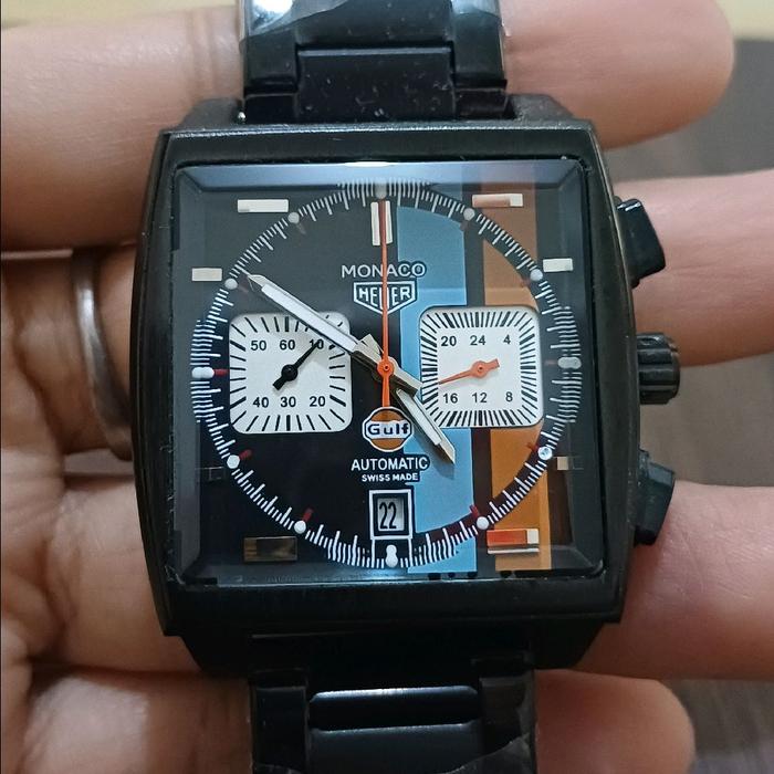 jam tag huer monaco rantai hitam baterai super