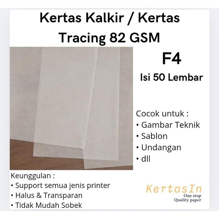 Kertas Kalkir 80-85 GSM F4 Isi 50 Lembar – Tracing Paper Transparan untuk Pelajar, Arsitek, & Desain