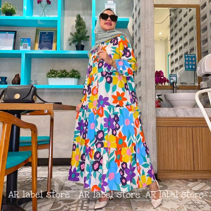 MIDI FADIYAH -Midi Dress motif Katun Rayon Premium Full Kancing Hidup