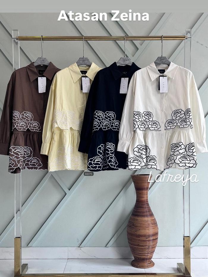 Lafreya Cleome Atasan Zeina Tunik Frank Alana Fashion Muslim Wanita LFY Fit Katun Wudhu Navy Atasan