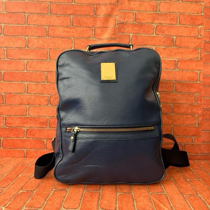 TAS RANSEL KULIT ASLI PRIA WANITA ST SCOTT LONDON SECOND BRANDED NAVY