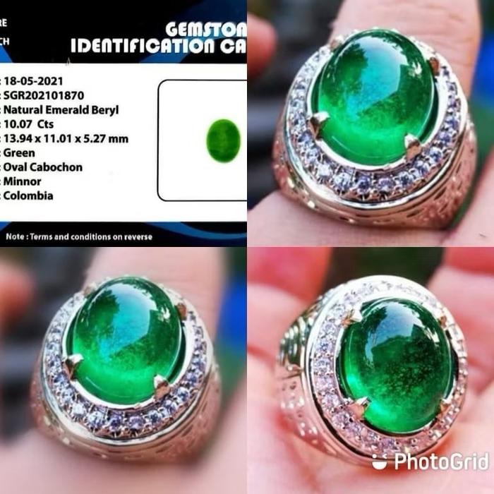 NATURAL BATU PERMATA EMERALD BERYL ZAMBRUD COLOMBIA KRISTAL 10.07 Cts Green Oval Cabochon SGR2021018