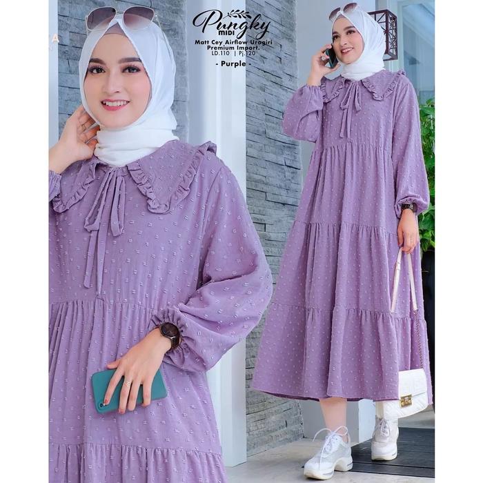 Gamis Pungky Midi Dress Rayon Premium Elegan Original