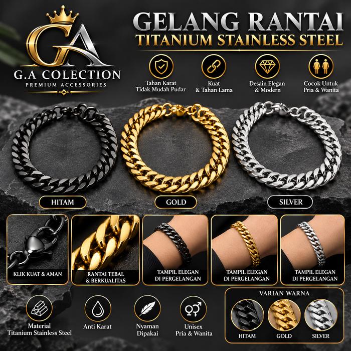 Gelang Pria Rantai Titanium Asli Original