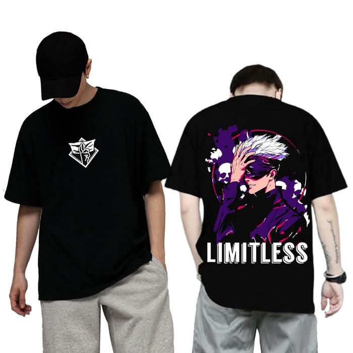 Baju Kaos Tshirt Oblong Atasan Pria Keren Terbaru Lengan Pendek Motif Gojo Limitless Hitam Sablon Tu