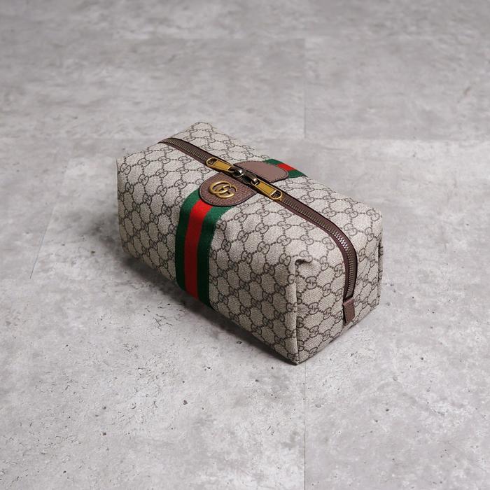 Tas GUCCI OPHIDIA GG MONOGRAM BEIGE BROWN STRIPE RED GREEN POUCH 100% ORIGINAL - 27X12X12CM