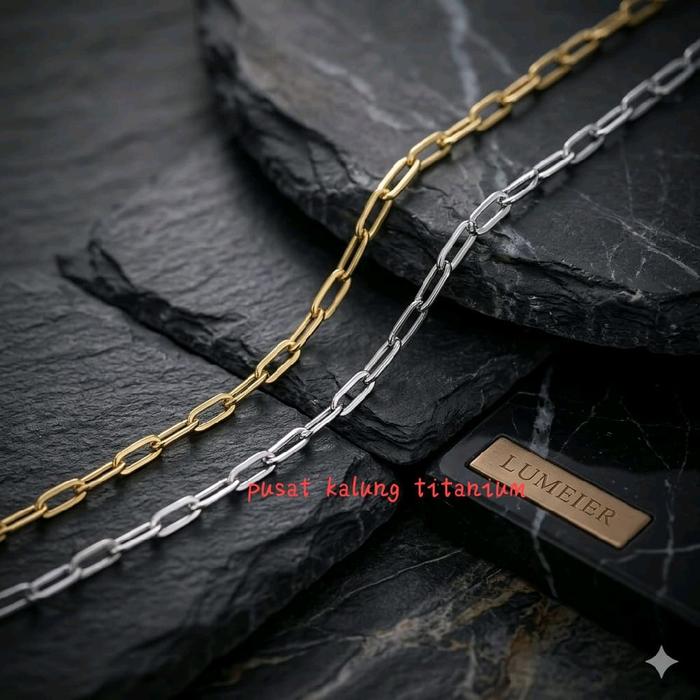 Kalung Titanium Paper Clip besar dan kecil - Perhiasan Tahan Karat dan Ringan