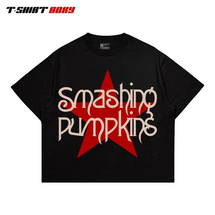 Devvogue T-shirt Oversize Fit Boxy Smashing Pumkins Kaos Hitam Bahan Combed 24s