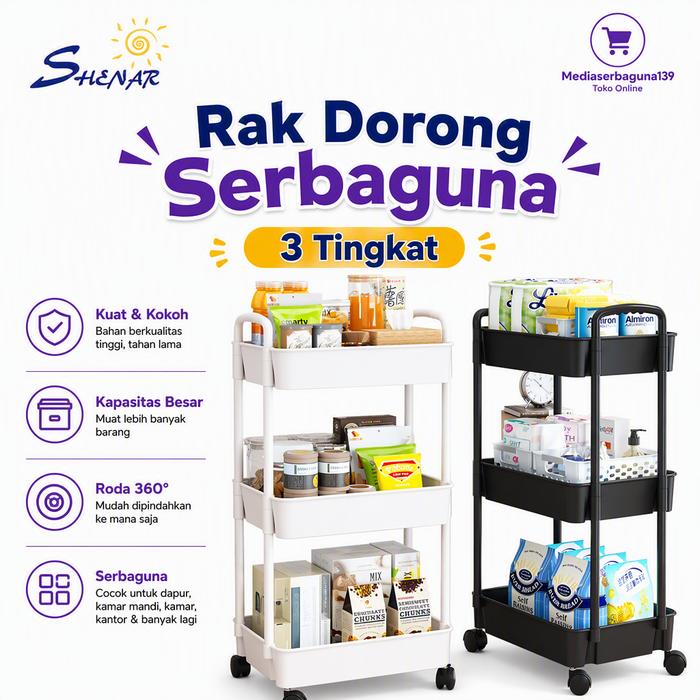 Rak Dorong Susun Roda Rak Barang Rak Serba Guna Rak Penyimpanan Barang