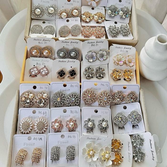 Anting jepit hijab bunga viral (beli 5 free 1) earrings anting klip hijab instan jilbab kerudung pas