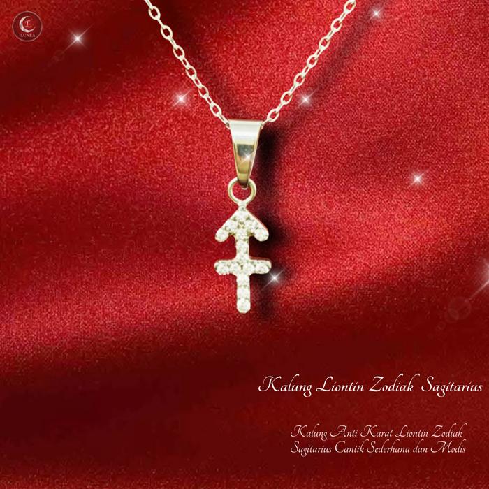 Kalung Titanium Anti Karat Liontin Zodiak Sagitarius Gold dengan Batu Zirconia Minimalis Elegan dan