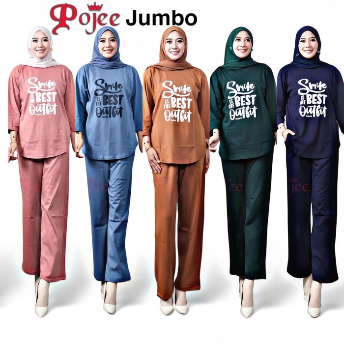 One Set Motif Jumbo POJEE ORIGINAL | Setelan Kaos Celana Cotton Combed 20s Premium Karet Katun