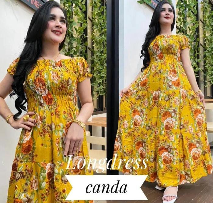 Terbaik Long Dress - Dress Panjang Canda Mawar Casual Karet Nyaman Katun Rayon Terimakasih
