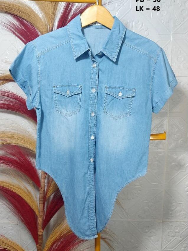 CROP KEMEJA DENIM TANGAN PENDEK BY COLZA