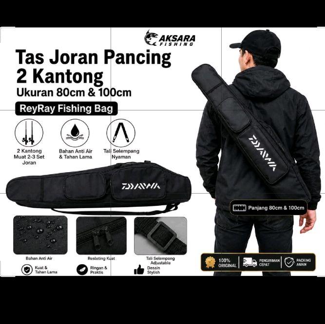 Daiwa Tas Joran Pancing 2 Kantong Slempang & Jinjing Ukuran 80cm/100cm Muat 2-3 Set Joran + Reel Hit