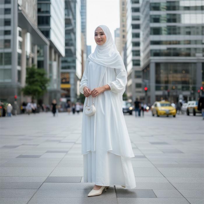 Fame clothing - Humaira dress Gamis putih bw haji umroh Busui Frendly Bahan viscose jacguard dobby m