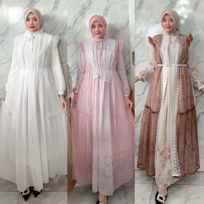 ALIFZA - Gamis Wanita | Dress Brokat Tile Outer