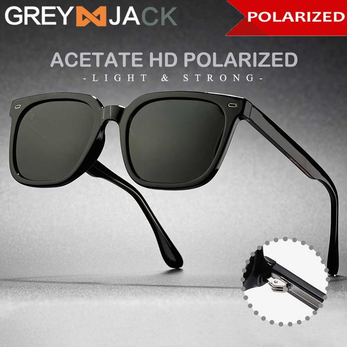 Grey Jack Kacamata Hitam Sunglasses Polarized Anti Silau UV400 Model Kotak TR90+Acetate Fashion Laki