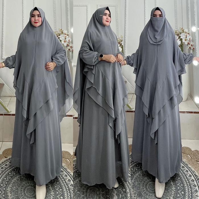 BISA COD One Set Gamis Syari+Hijab Jumbo Kode SANDRIA Bahan Ceruty Babydoll By Ory AjeZas Collect