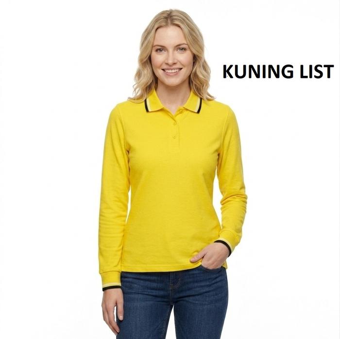 Kaos Kerah perempuan Kuning Lengan panjang / polo panjang wanita / polo hijab Premium /KAOS KERAH CE