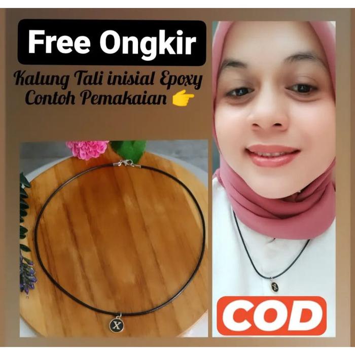 Kalung tali Hitam pria wanita Inisial Epoxy / Kalung Tali Waterproof Custom Huruf / kalung liontin r