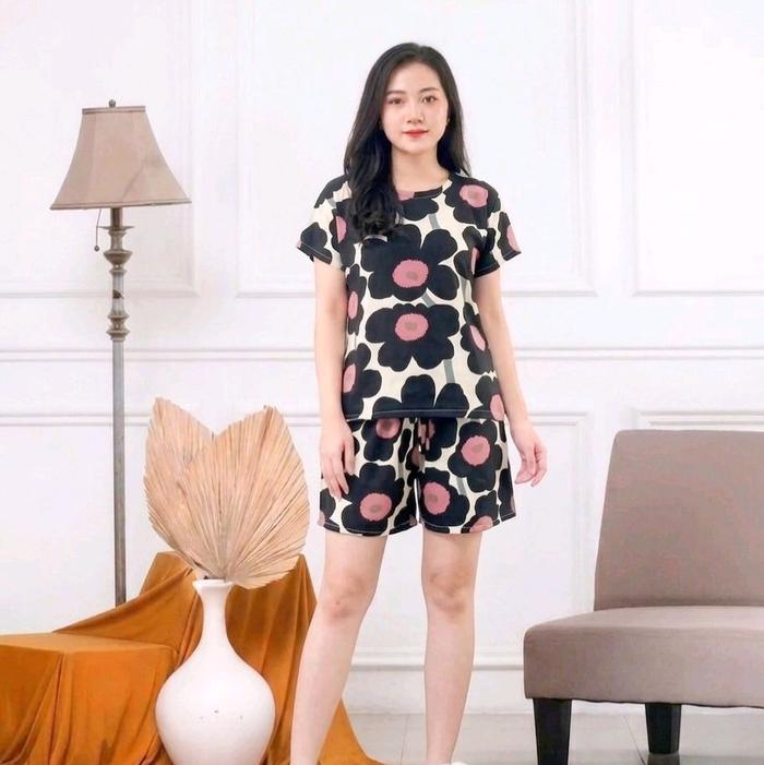 2 Pcs Baby Doll Setelan Wanita Dewasa Bahan Rayon Adem Set Krill Motif Mix  Acak Standart Dan Jumbo 