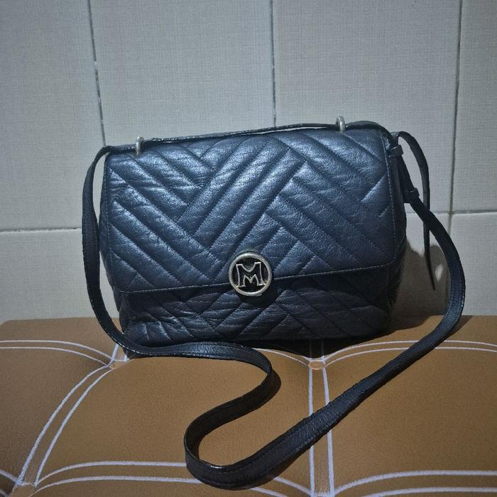 Tas Metrocity Sling Bag Warna Biru Dongker Kulit Asli