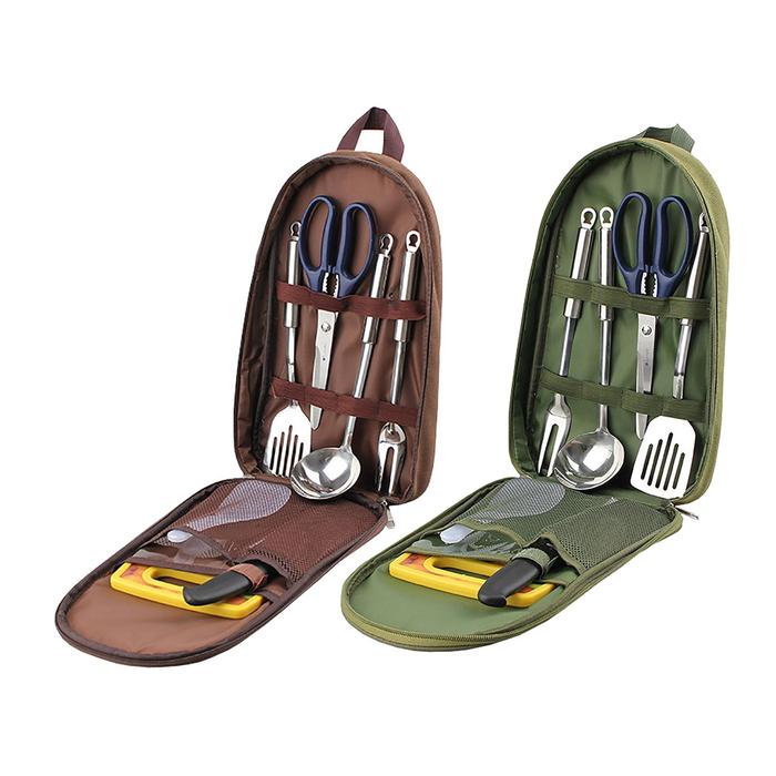 7Pcs Portable Camping Cooking Utensil Set Cookware Kitchen