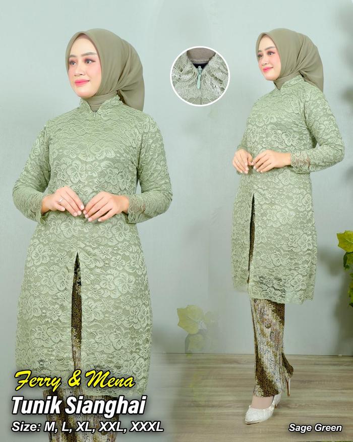 setelan kebaya modern tunik sianghai  model terbaru/kebaya pesta/kebaya wisuda/ kebaya pengantin\ ke
