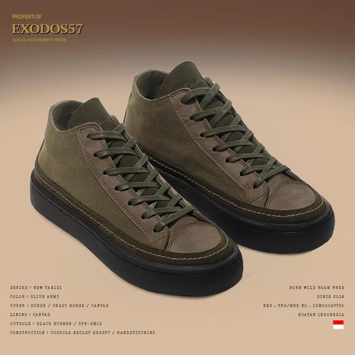 NEW Sepatu Sneakers Kulit Pria Exodos57 New Taxidi Olive Army