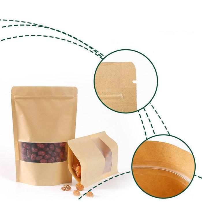 AliMaMa - (ISI 10) STANDING POUCH WINDOW BROWN - Plastik Ziplock Kraft Paper Coklat Doff Matte Kanto