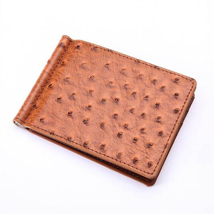 Slim Ostrich Pattern Leather Men's Money Clip Wallet With 4 Card