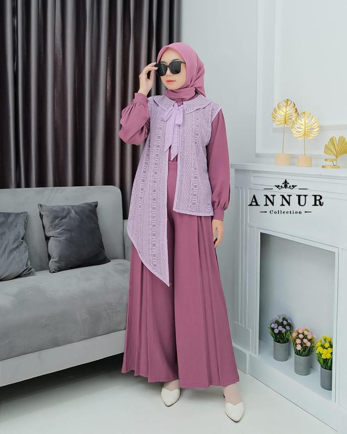 setelan wanita shanin rompi celana kulot crinkle mix burkat elegan mewah Muslim Airflow Baju Dewasa 