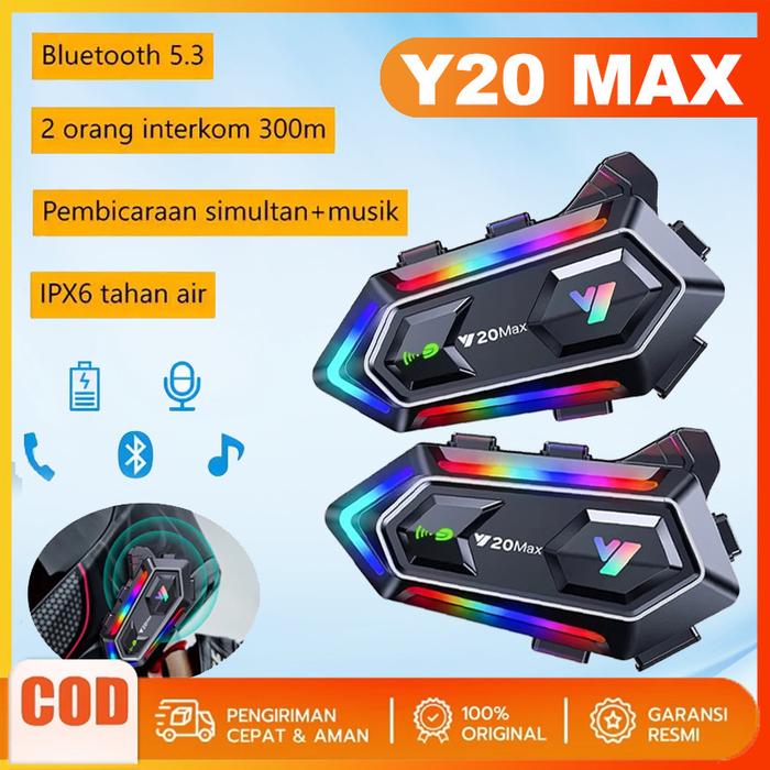 [COD] Y20 MAX Intercom Helm Motorcycle Bluetooth 5.3 Intercom 300m Pada Saat Yang Sama Bicara Interc