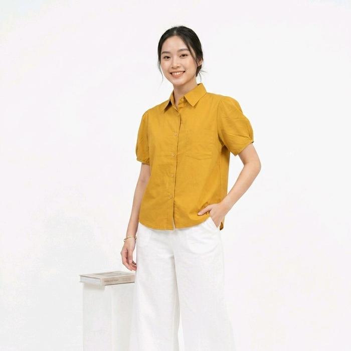 VIMOU_ A264303 VANESA 1 BASIC Baju Wanita Mustard Warna Kuning untuk Daily Wear dengan Panjang 54 cm