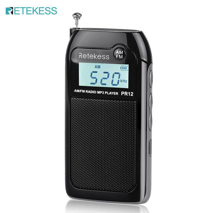 Retekess PR12 Radio Kecil FM AM, Radio Saku Isi Ulang, Transistor DSP