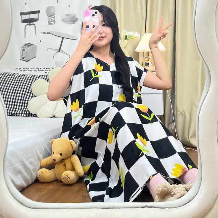 Sapasara - Daster Bali Midi Jumbo Kain Rayon Ld 120 Busui Friendly Lengan Buntung Dewasa Nyaman Panj