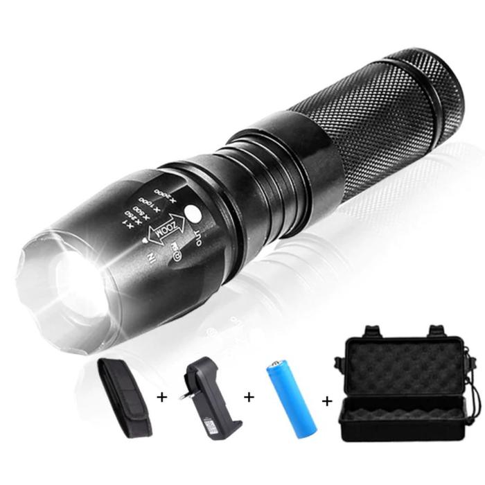 TaffLED Senter Tactical LED Lumens + Baterai + Charge + Box
