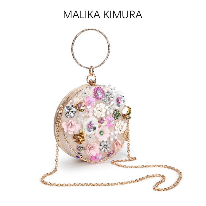 MALIKA KIMURA - Tas tangan bunga bulat wanita / Tas fashion wanita bunga / Tas perjamuan / Tas selem