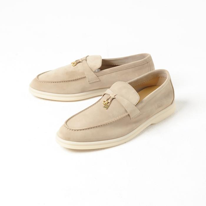 Sepatu LORO PIANA SUMMER WALK SUEDE IVORY WOMEN LOAFER 100% ORIGINAL