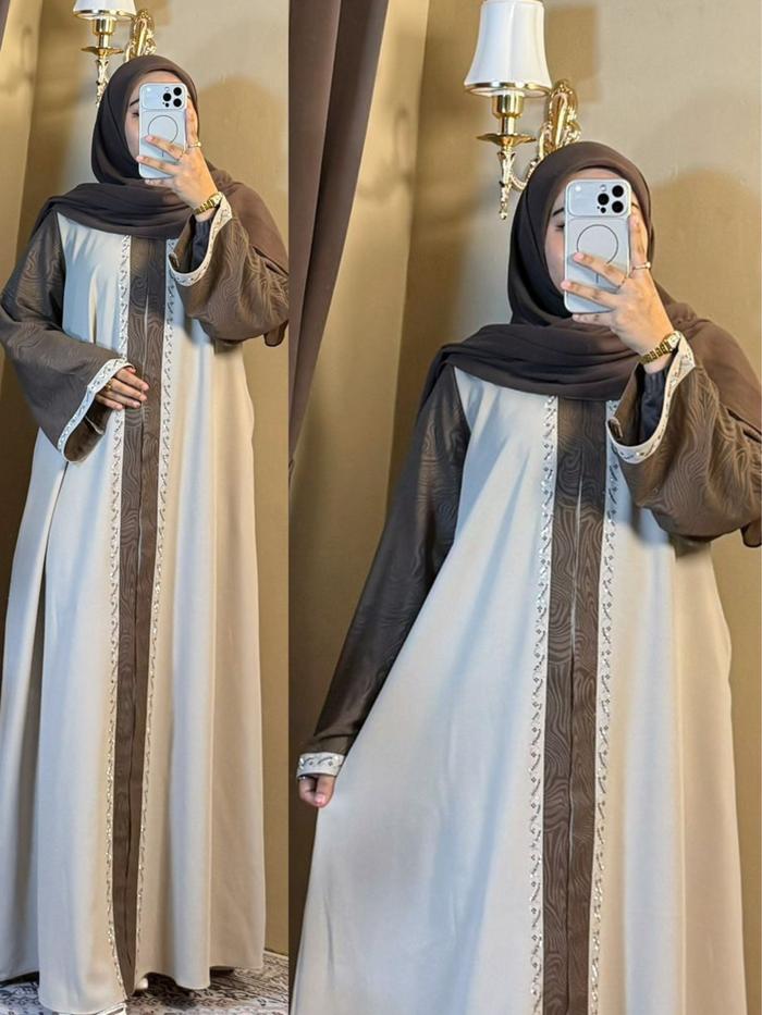 ANNUR Abaya Kombinasi Sabrina Dan Ceruty Embosh Gamis Seragaman Umrohan Dan Kajian Simple Anggun Wan