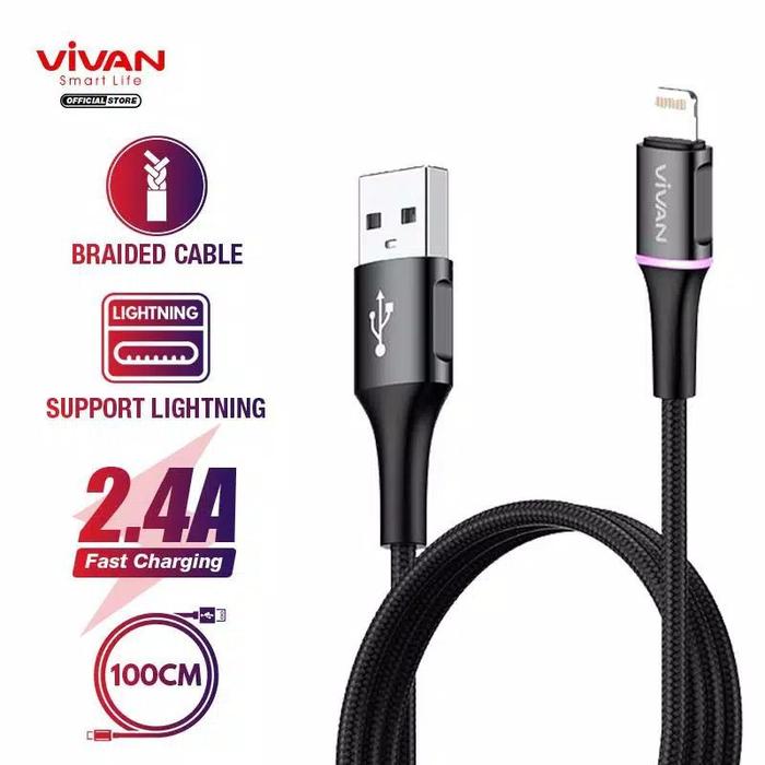 VIVAN VDL100 KABEL DATA LIGHTNING 2.4A FOR IPHONE 7/8/X ORIGINAL GARANSI RESMI