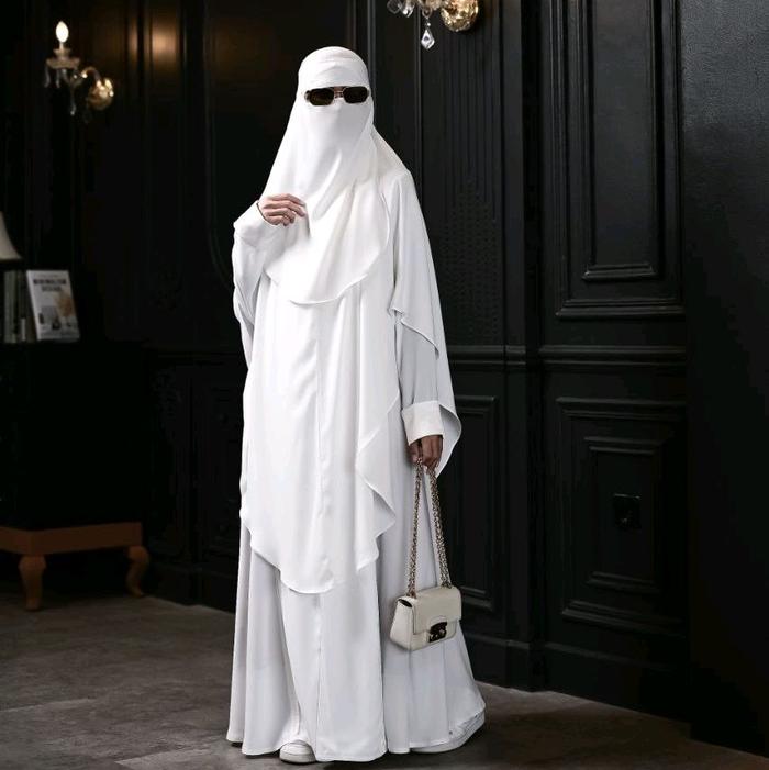 ABAYA BLAZER Set Gamis & Khimar GLAMOUR WHITE - Al Arabian Butik #Ayranashwa #alarabian