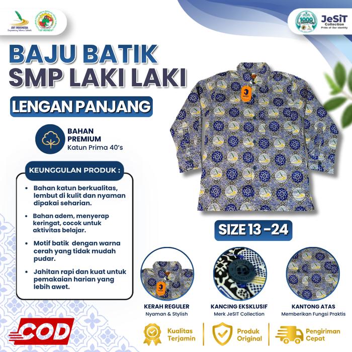 Baju Batik JSIT SMP Laki Laki/Merk JESIT/ORI warna biru