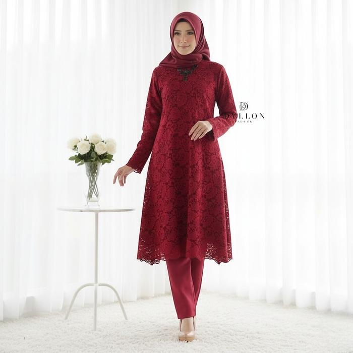SETELAN MARIANNE MUSLIM BROKAT TUNIK + CELANA PANJANG